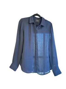 Scotch & Soda Jolie Vagabonde Button-Up Long Sleeve Shirt Navy Sheer Polyester